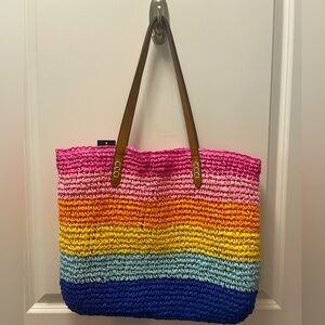 Striped Colorful Straw Beach Tote Bag